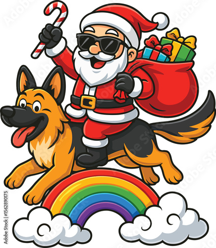Santa Claus Riding Belgian Malinois Dog