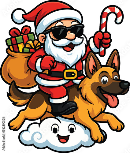 Santa Claus Riding German Shepherd Dog
