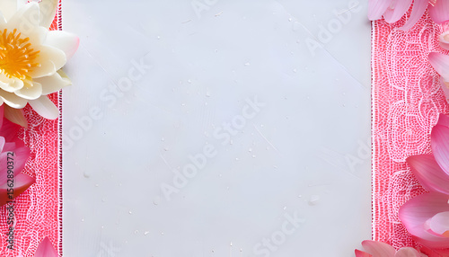 A blank canvas surrounded by pink and white flowers, ideal for creative projects.