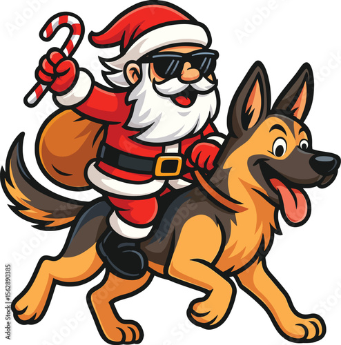 Santa Claus Riding German Shepherd Dog