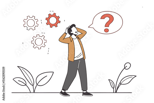 Man's Dilemma and Confusion: An illustration captures a moment of contemplation, with a man grappling with a complex problem, unsure of the solution.