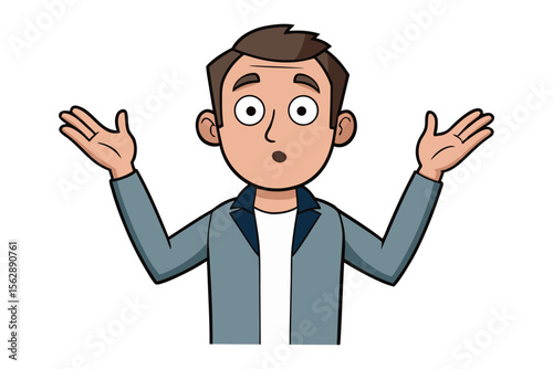 Uncertainty Illustration: Capturing an expression of doubt, the person with open arms presents a visual embodiment of questions, perfect for conveying confusion, bewilderment, or indecision.