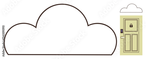 Cloud outline paired with a locked door illustrating digital security and data protection. Ideal for cybersecurity, cloud storage, online access, digital privacy, secure login, technology, simple