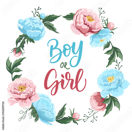 Floral design Blue and pink Gender reveal party Girl or boy