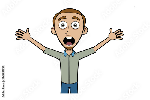 Astonishment Expression: A cartoon illustration of a person, rendered in vibrant colors, expresses visible shock and incredulity, the figure's arms are outstretched.