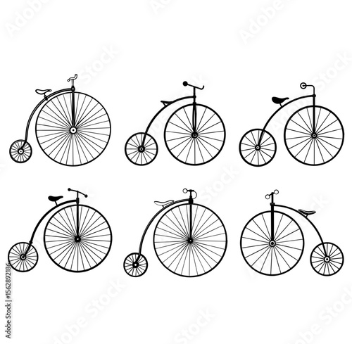 Penny - Farthing or High Wheel Bicycle. Silhouette of old bicycle