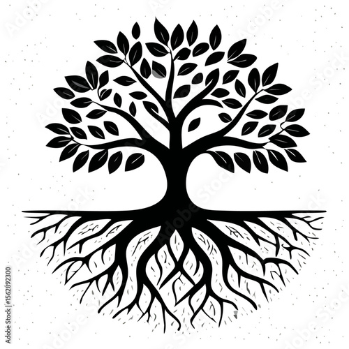 Majestic Tree of Life Illustration Roots, Branches, and Leaves