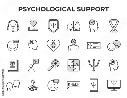 Psychological Support Mental Health Care Therapy Brain Wellbeing Icon Set