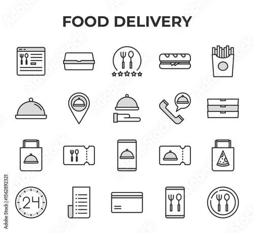 Food Delivery Service Order Restaurant Takeaway Meal Icon Set
