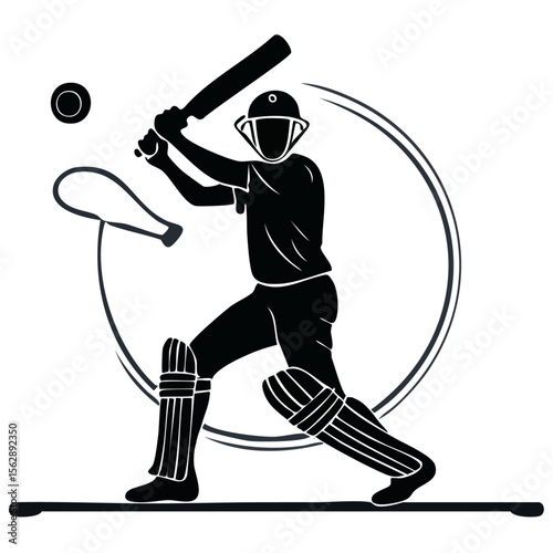 Cricket Batsman Silhouette Action-Packed Sports Illustration