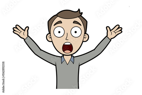 Startled Expression: A cartoon character showcases an open-mouthed, wide-eyed expression. This illustration perfectly captures the essence of shock and astonishment.