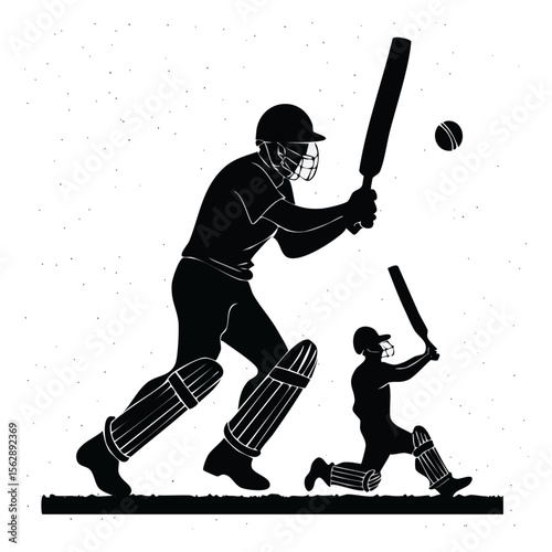Cricket Batsman Silhouette Action-Packed Sports Illustration