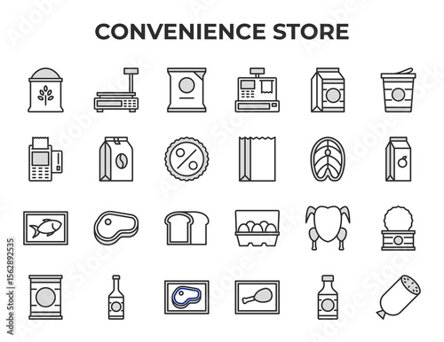 Convenience Store Grocery Shop Food Drink Retail Product Icon Set