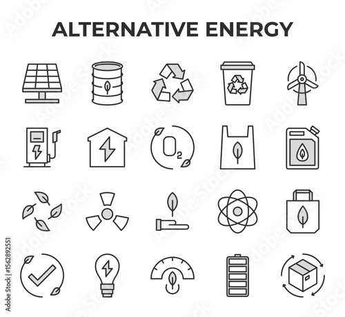 Alternative Energy Green Renewable Power Eco Environment Sustainable Icon Set