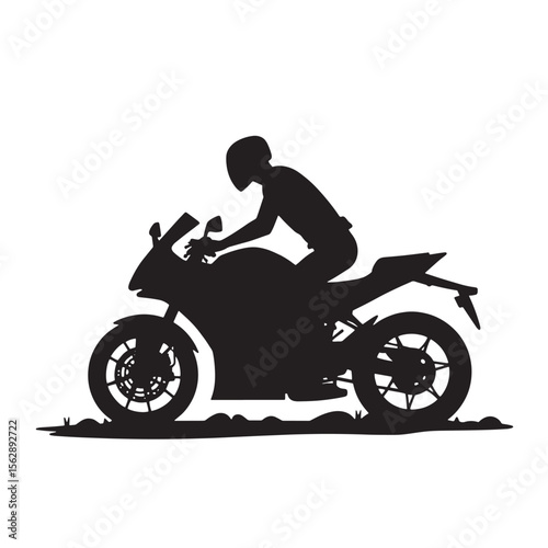 Black Silhouette Vector of Motorcyclist Riding Bike in Side View Transport Scene on White Background Full HD
