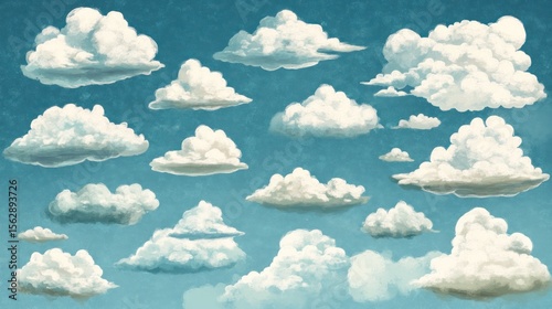 Fluffy clouds in a textured sky