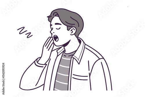 Man yawning Illustration : A drawing that vividly captures a man mid-yawn. his expression evokes sleepiness, depicting an individual caught in a moment of genuine tiredness.