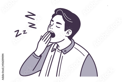 Sleeping at Noon: A captivating image showcasing a man, seemingly in the peak of sleep, and mid-yawn, against a clean background, offering a visual of daybreak and relaxation.