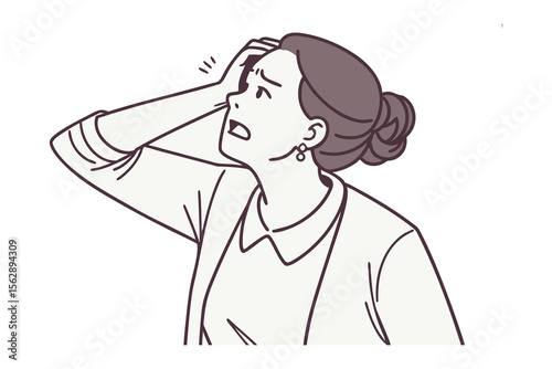Worried Woman: An illustration of a woman with a worried expression, hand on her head, conveying stress, anxiety, or concern.