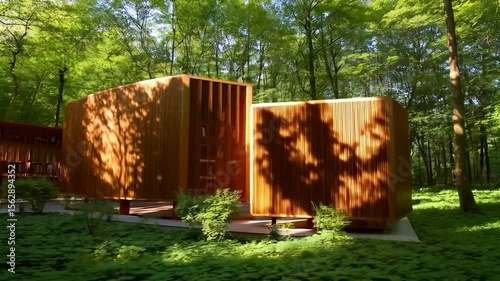 Wooden structures in natural setting