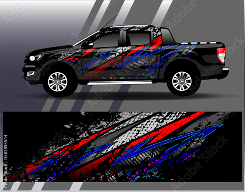 Car wrap design vector. Graphic abstract stripe racing background designs for vehicle, rally, race, adventure and car racing livery