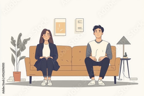 Family divorce problem concept, husband and wife sitting separately after a quarrel in the living room, reflecting emotional distance and unresolved conflict in a relationship, Generative AI