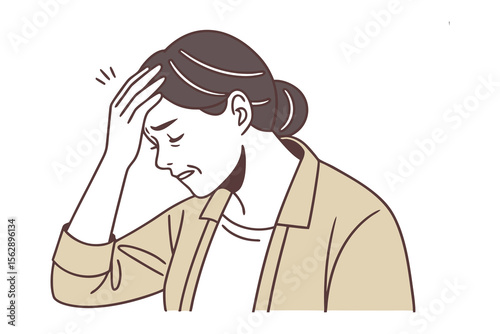 Overwhelmed: A portrait captures the somber depiction of an elder, showcasing their struggle with a headache or potential stress. The illustration accentuates the impact of everyday challenges.