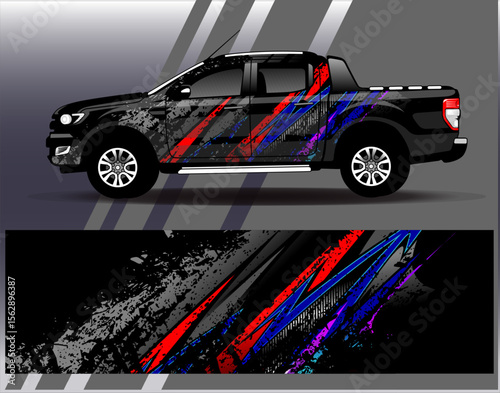 Car wrap design vector. Graphic abstract stripe racing background designs for vehicle, rally, race, adventure and car racing livery