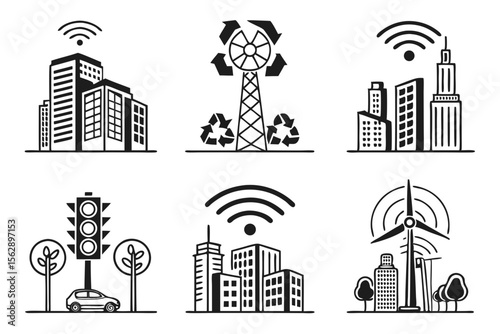 set of city buildings