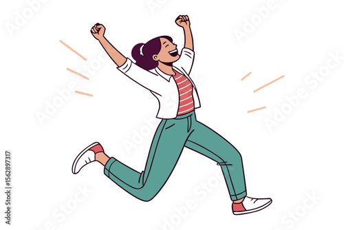 Joyful Leap: Capture the moment of pure elation and exuberance with a dynamic illustration of a happy individual leaping in unbridled joy, embodying the spirit of achievement and happiness.