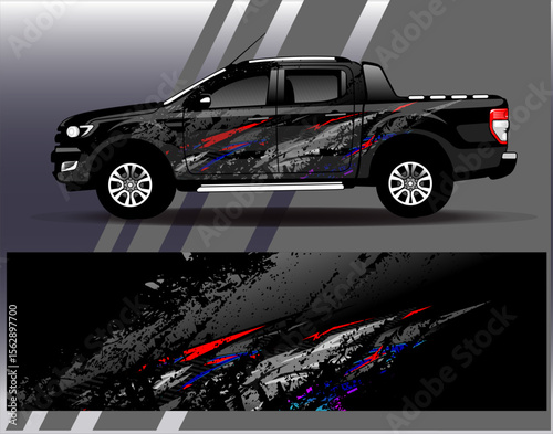 Car wrap design vector. Graphic abstract stripe racing background designs for vehicle, rally, race, adventure and car racing livery