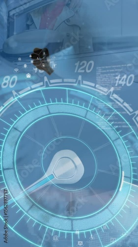 Animation of icons floating over speedometer and car