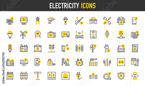 Electricity vector icons. such as Circuit Board, Street Lamp, Screwdriver, Soldering Iron, Insulating, Protection, Rj45, Knife Switch, Transformer, Drill, Fuse, Wires, Multi illustration