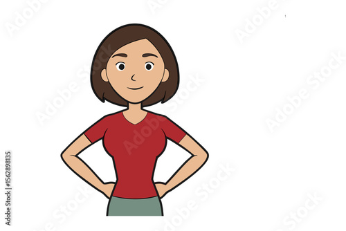 Confident Woman's Pose: An illustration of a poised woman, radiating self-assuredness. Her hands rest confidently on her hips, embodying empowerment.