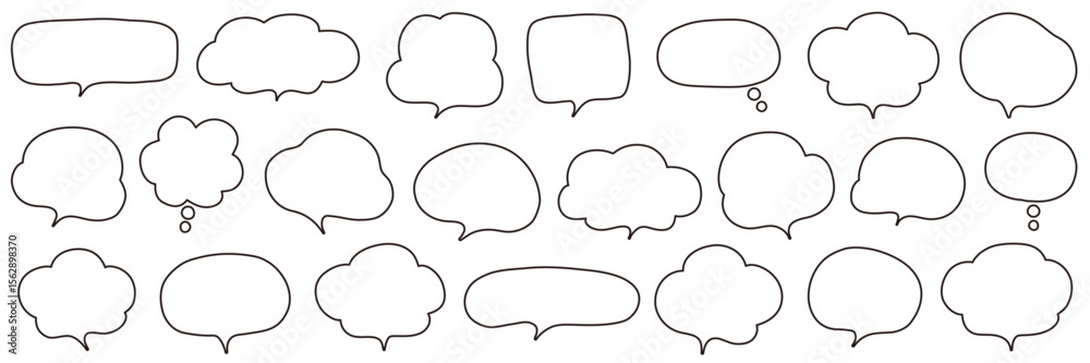 Obraz premium シンプルな吹き出しのベクターイラストセット。ふきだし、フレーム、おしゃれ、ゆるい