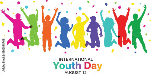 Colorful silhouettes of people jumping for international youth day