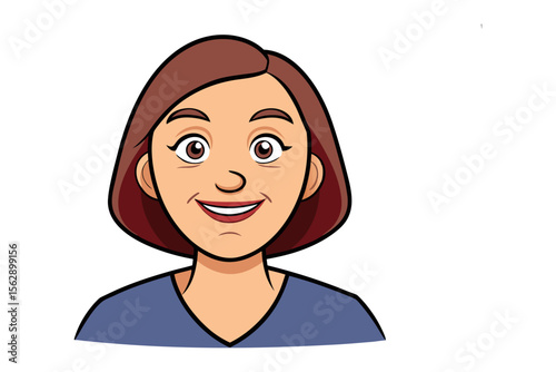 Smiling Portrait: A digitally illustrated close-up of a smiling woman, rendered with vibrant colors, emanating warmth and approachability. 