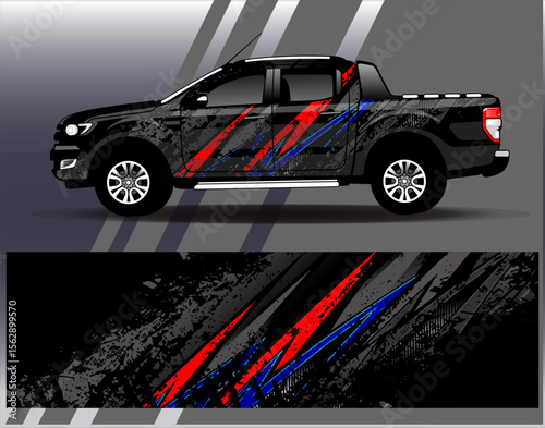 Car wrap design vector. Graphic abstract stripe racing background designs for vehicle, rally, race, adventure and car racing livery