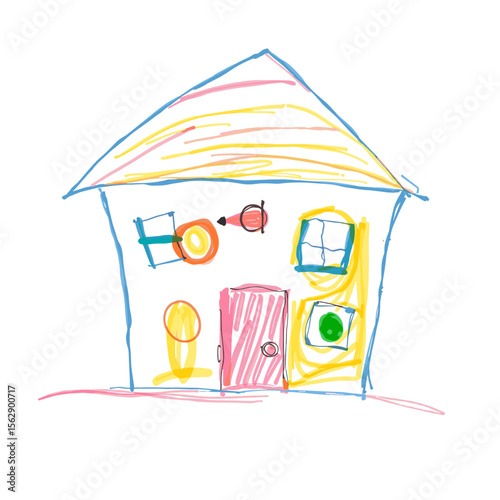  Children’s House Drawing Vector | Hand-Drawn Kids Art Style Illustration