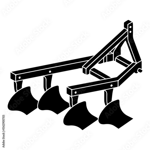 Isometric view Silhouette. Agricultural plow vector illustration farming equipment tillage tool for soil preparation and cultivation