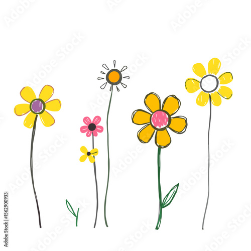  Kids’ Hand-Drawn Flower Illustration | Cute Crayon-Style Clipart
