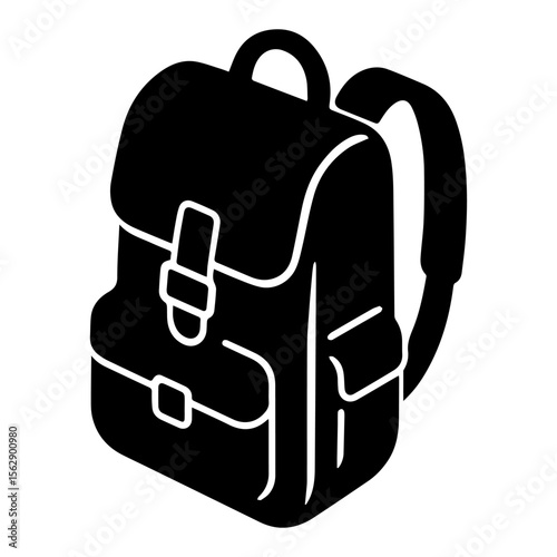 Black backpack rucksack schoolbag travel bag vector illustration clip art icon design element graphic