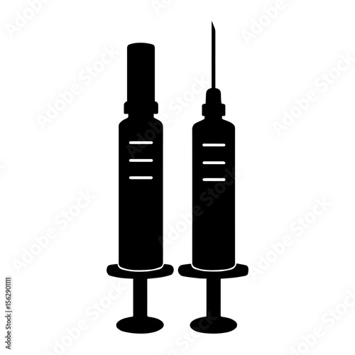 Injection syringe medical equipment healthcare vaccine treatment black silhouette vector illustration