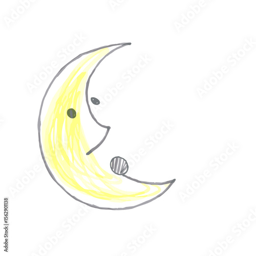  Kids’ Hand-Drawn Star and Moon Illustration | Cute Crayon-Style Clipart