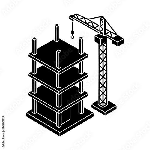 Isometric building construction site with crane illustration vector design template art 100 char