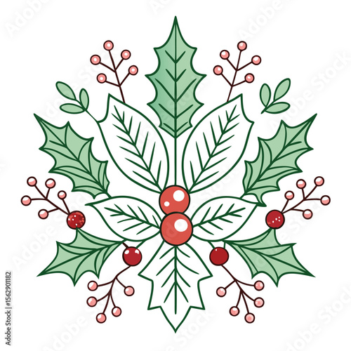 continuous line drawing of christmas holly leaves