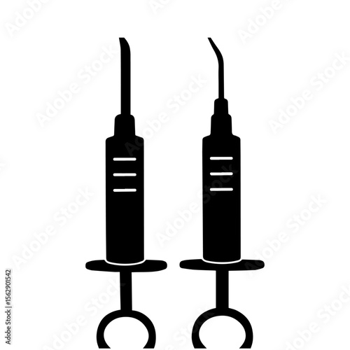 Black silhouette dental instruments vector graphics for dentist tools and oral hygiene equipment clip art