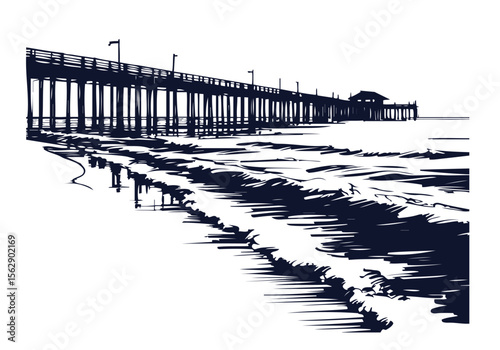 Beach scenery hand drawn sketch vector illustration