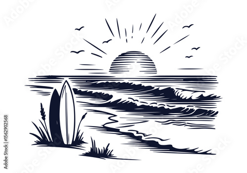 Beach scenery hand drawn sketch vector illustration