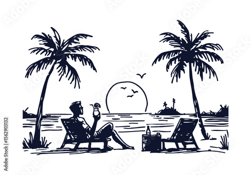 Beach scenery hand drawn sketch vector illustration